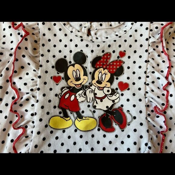 Disney Mickey and Minnie white polka dot shirt - Picture 2 of 3